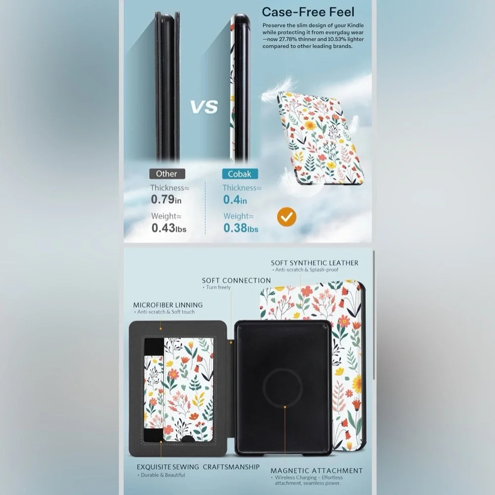 CoBak Stand Case Flower Sea for Kindle Paperwhite 12th Gen